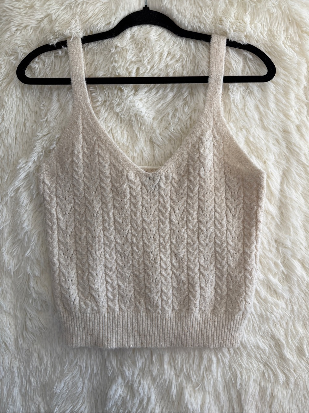 Mexx Womens Academia Cable Knit Sweater Tank Top Size L Cream/Gold Cottagecore